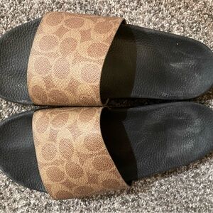 Coach Tan and Black Slide Sandals